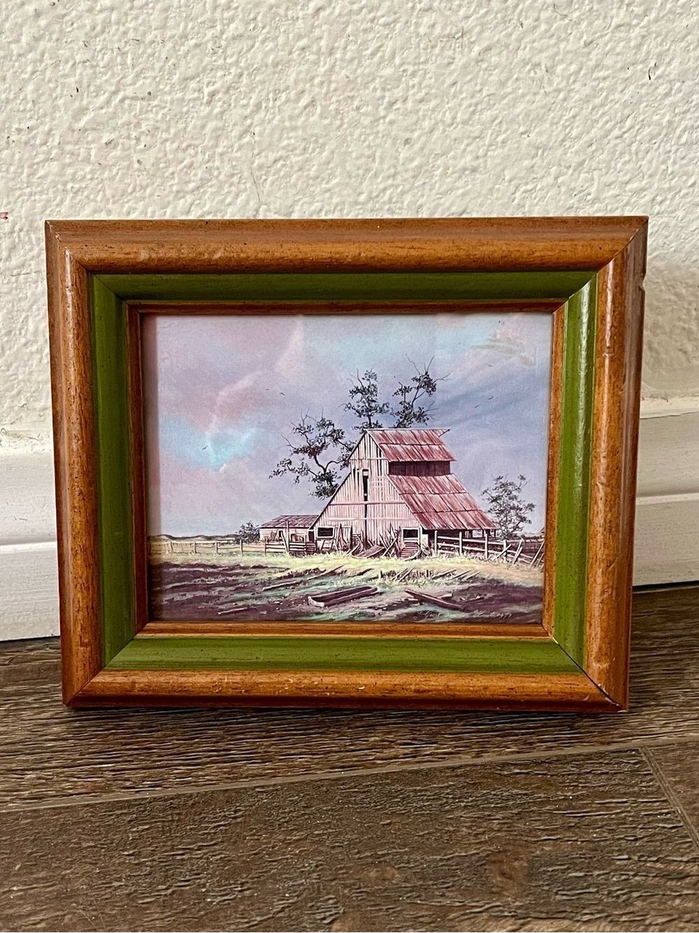Rustic Barn Framed Wall Art - Green and Brown 5.5/6.5 Inch
